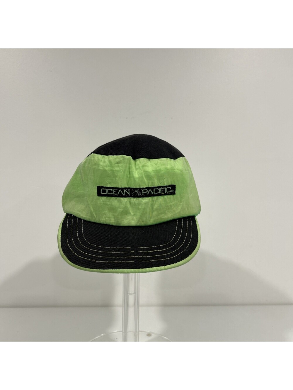 Vintage 80s 90s Ocean Pacific OP Surf Flat Brim Hat USA Lime Green